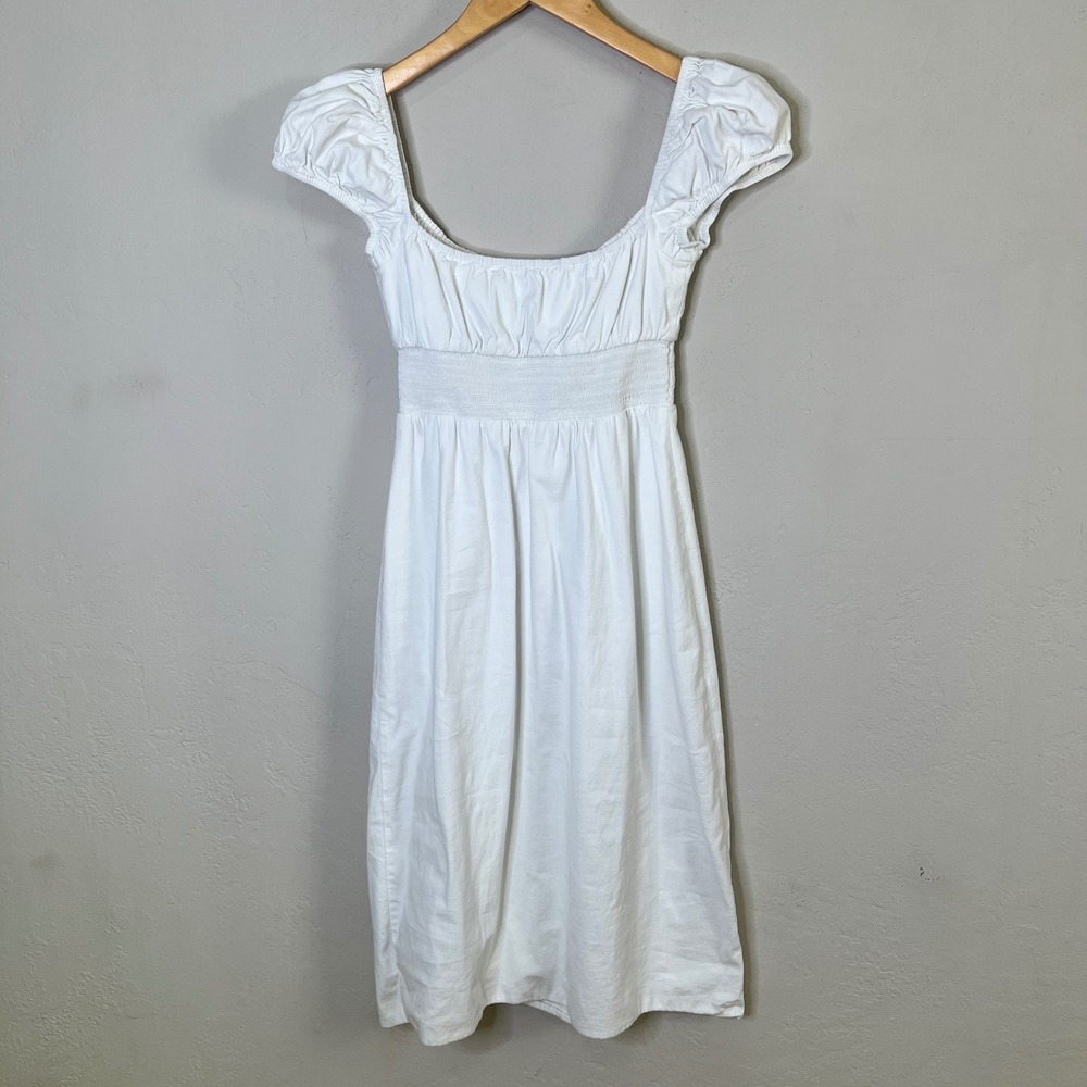 Reformation Dress Size 2 White Smocked Waist Organic Cotton Midi Milk Maid - Picture 5 of 11